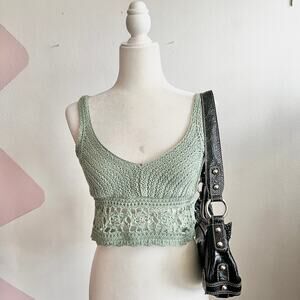Hollister Green Crochet Tank Top Y2K 2000s Boho Bohemian Festival XS